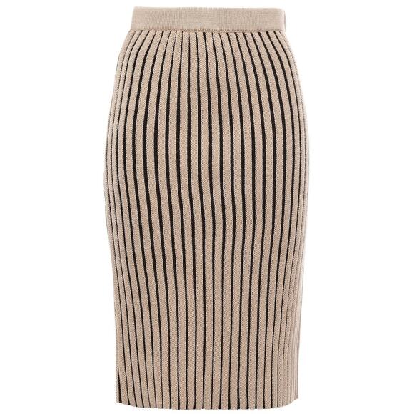 Victoria Victoria Beckham Ribbed Knit Wool Midi Skirt Size 4 Beige - Picture 1 of 10